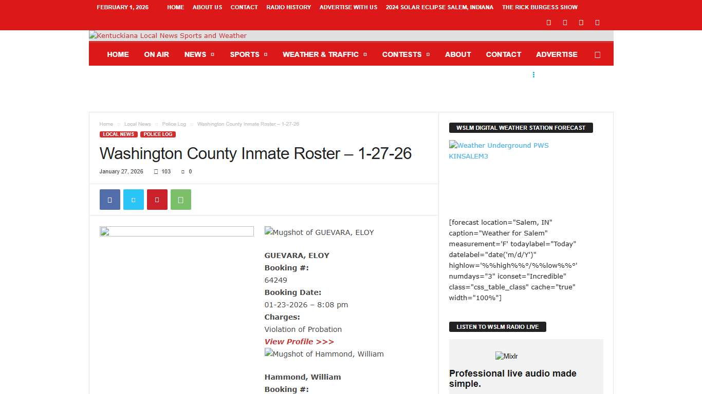 Washington County Inmate Roster – 1-27-26 WSLM RADIO