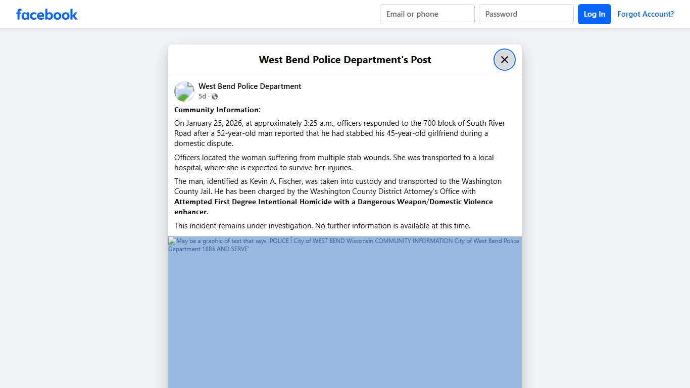 𝗖𝗼𝗺𝗺𝘂𝗻𝗶𝘁𝘆 𝗜𝗻𝗳𝗼𝗿𝗺𝗮𝘁𝗶𝗼𝗻: On... - West Bend Police Department Facebook
