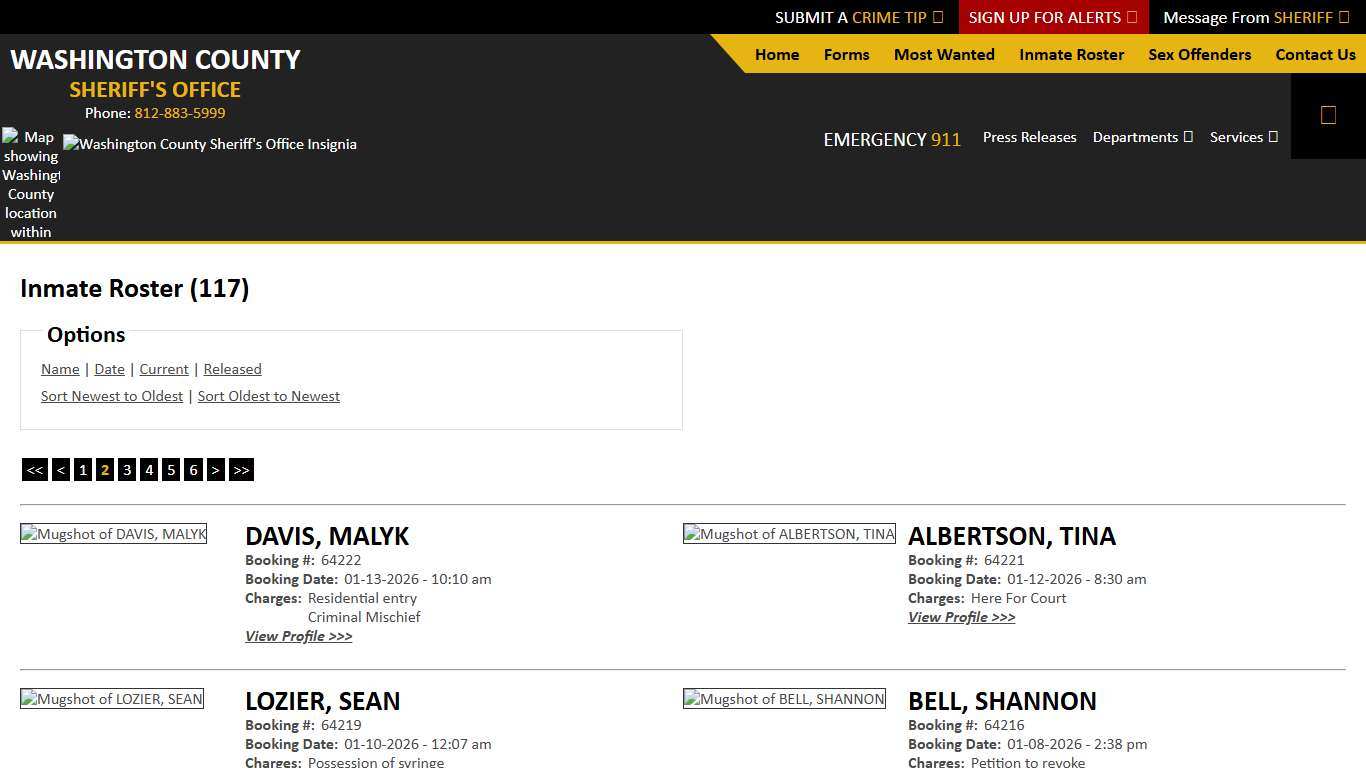 Inmate Roster - Page 2 Current Inmates Booking Date Descending - Washington County IN Sheriff